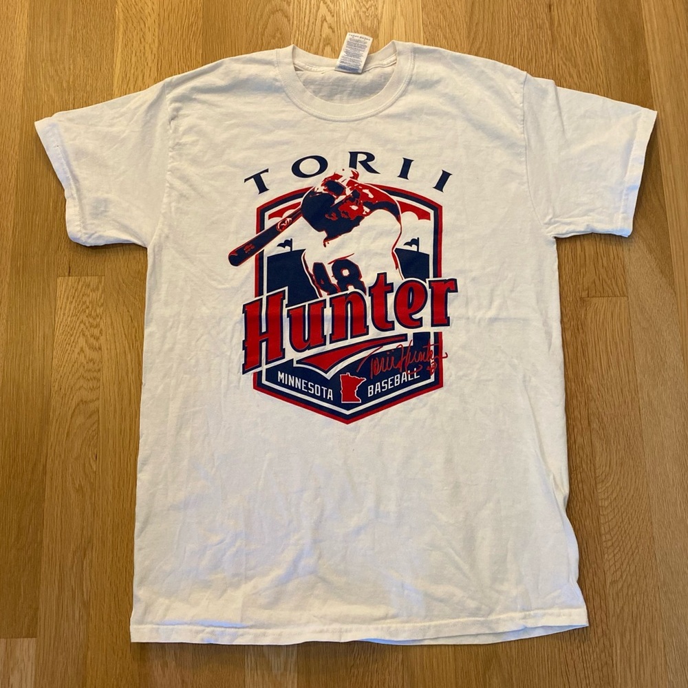 Vintage Tori Hunter Minnesota Baseball White Short Sleeve Tee Shirt / Size S